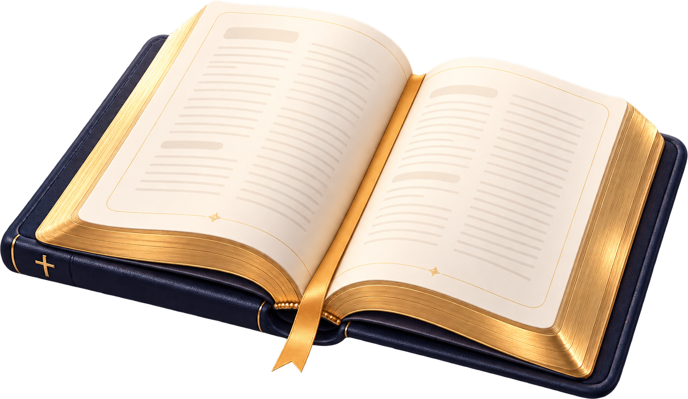An open Bible with gilded edges and a gold ribbon marker