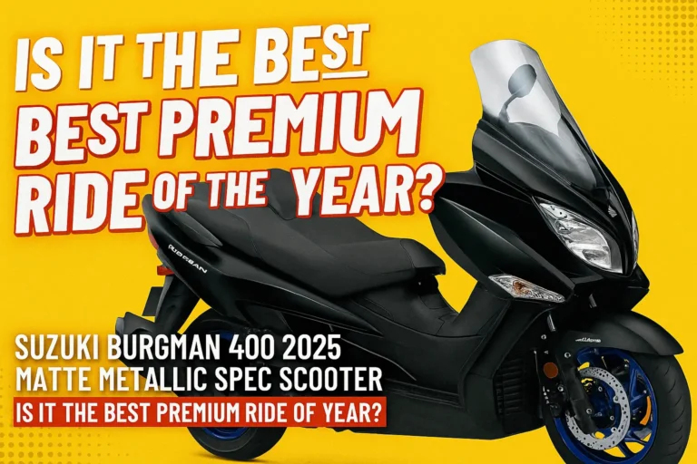 Suzuki Burgman 400 in new matte metallic black finish parked on a scenic urban road