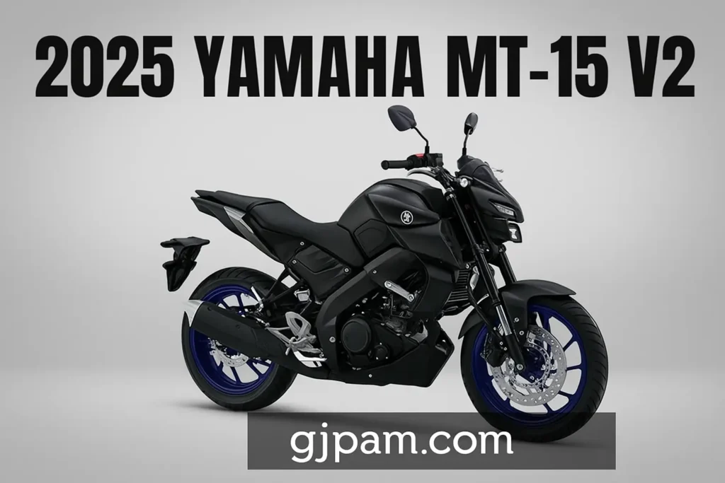Yamaha MT 15 V2 2025 side view showing sharp tank and USD front forks
