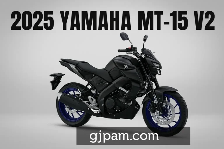 Yamaha MT 15 V2 2025 side view showing sharp tank and USD front forks