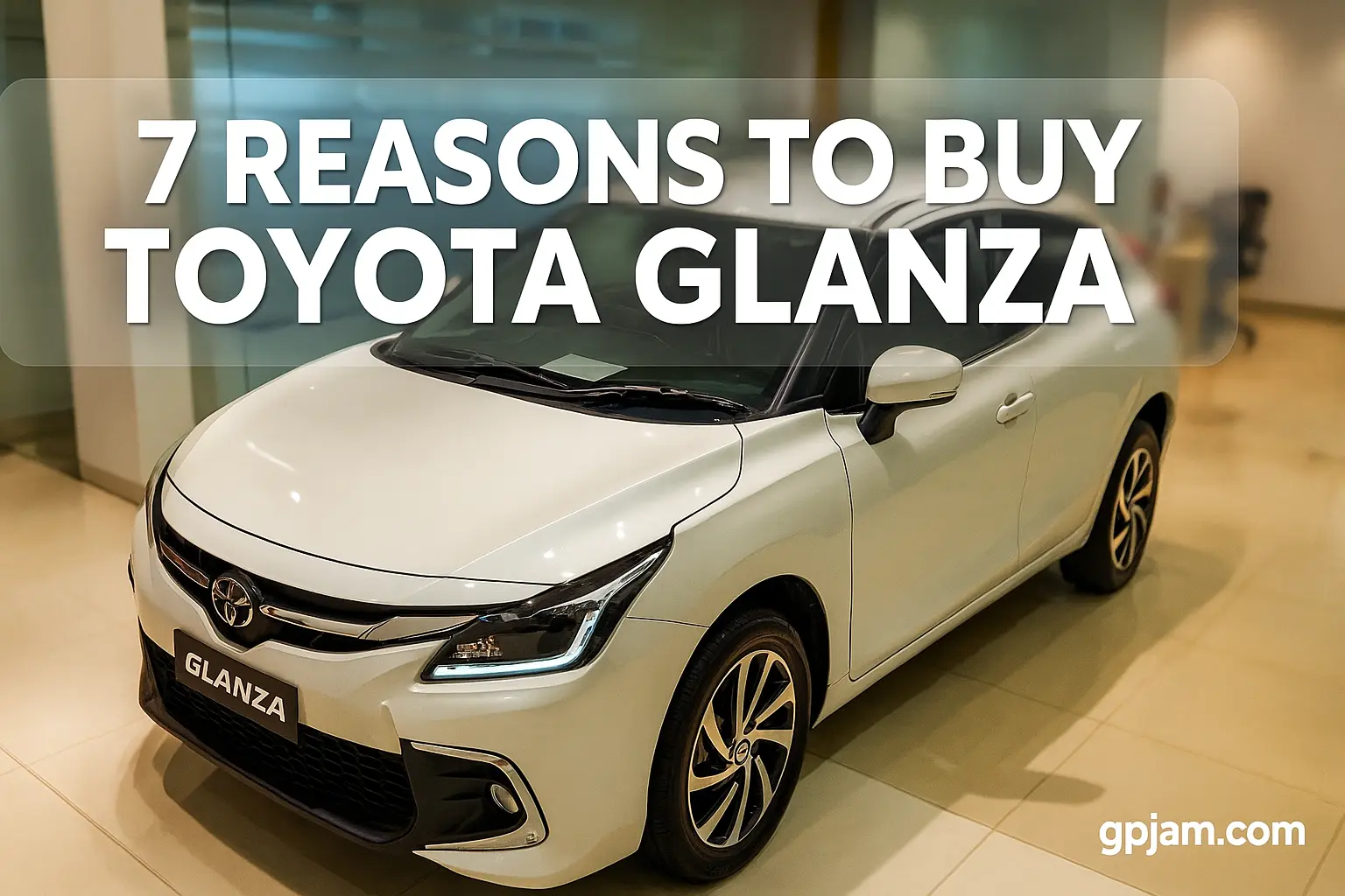 Thumbnail image for Toyota Glanza 2025 review showing hatchback exterior and power title overlay