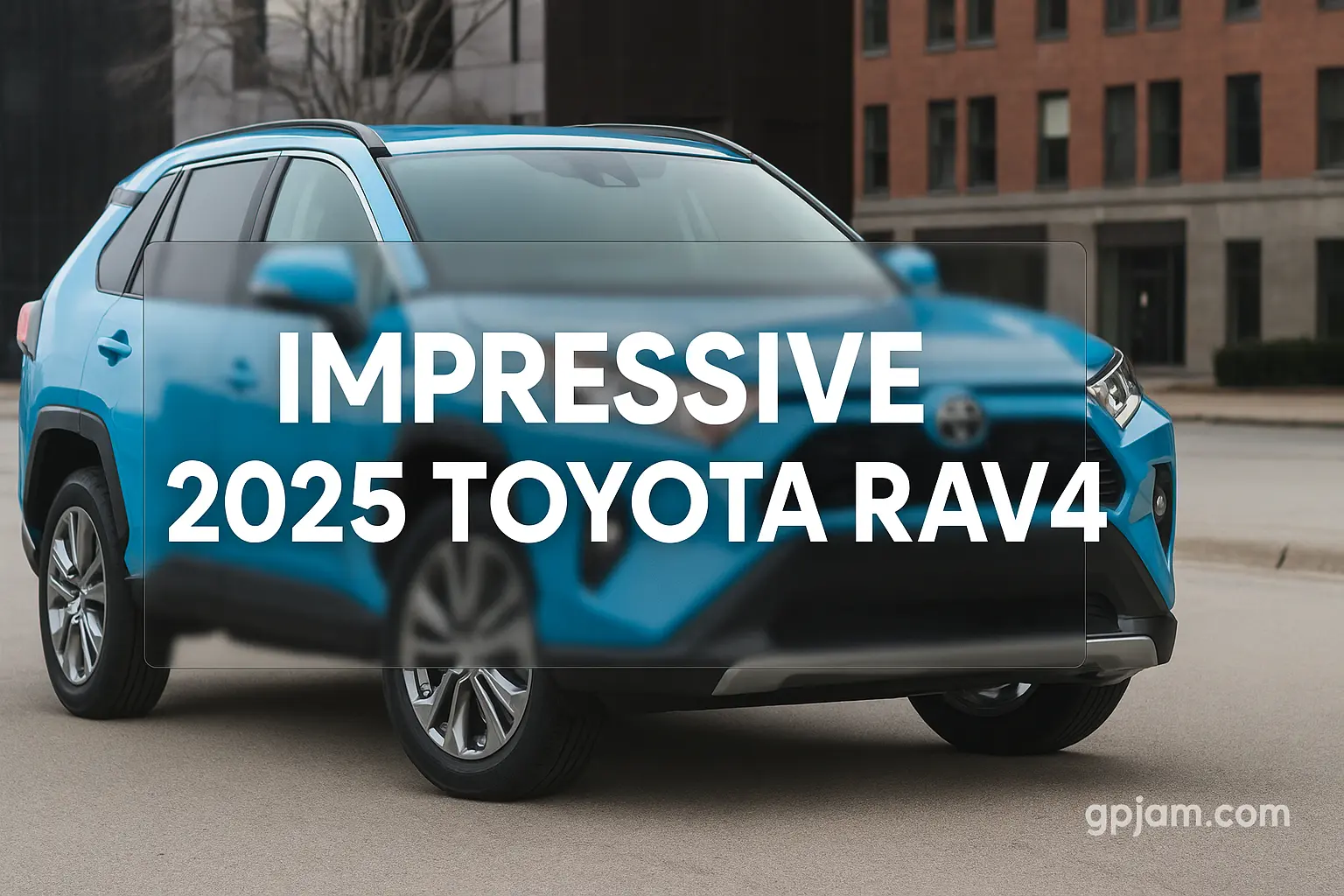 2025 Toyota RAV4 hybrid in blue with alloy wheels parked on a scenic road